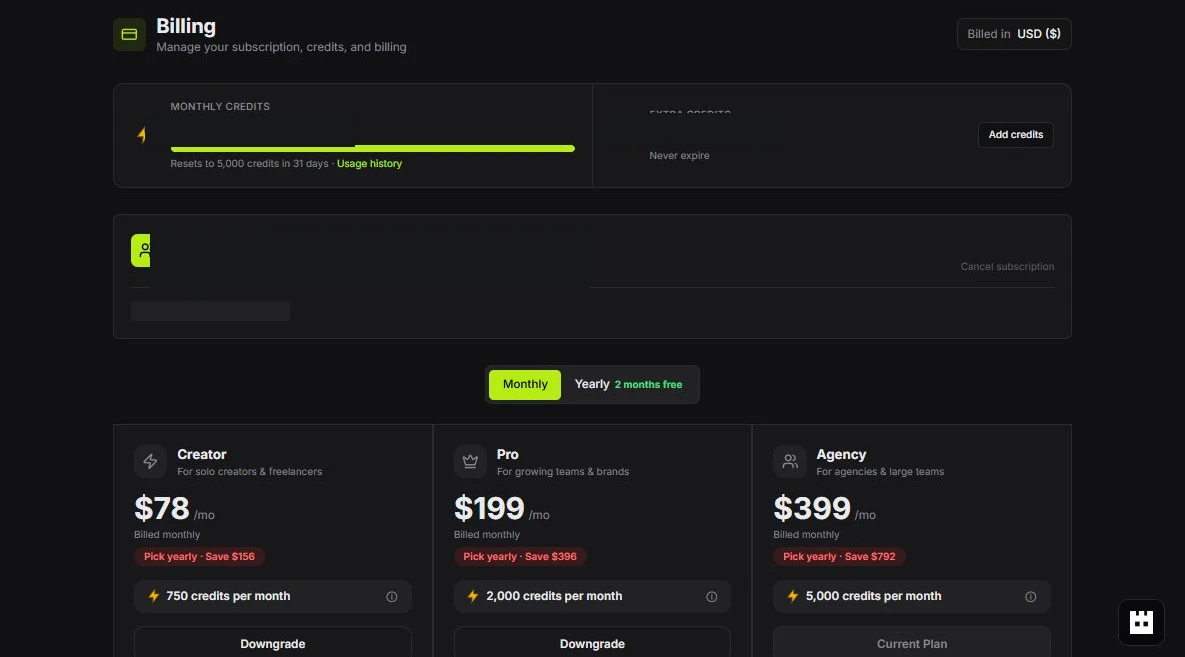 Billing credit summary