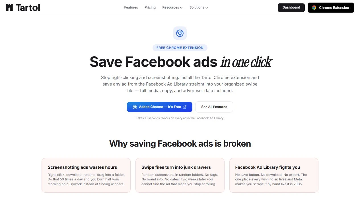 Tartol Chrome Extension landing page