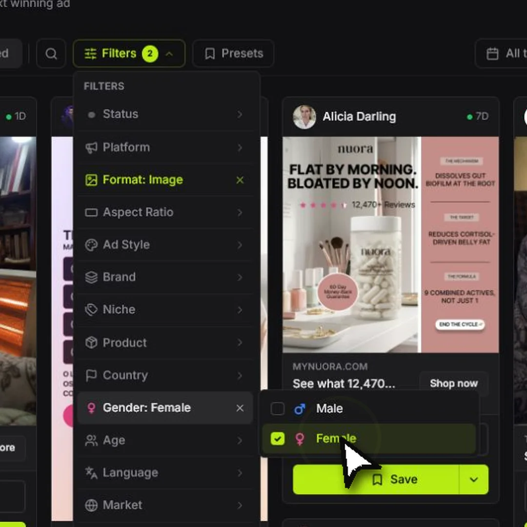 Discovery Filters menu