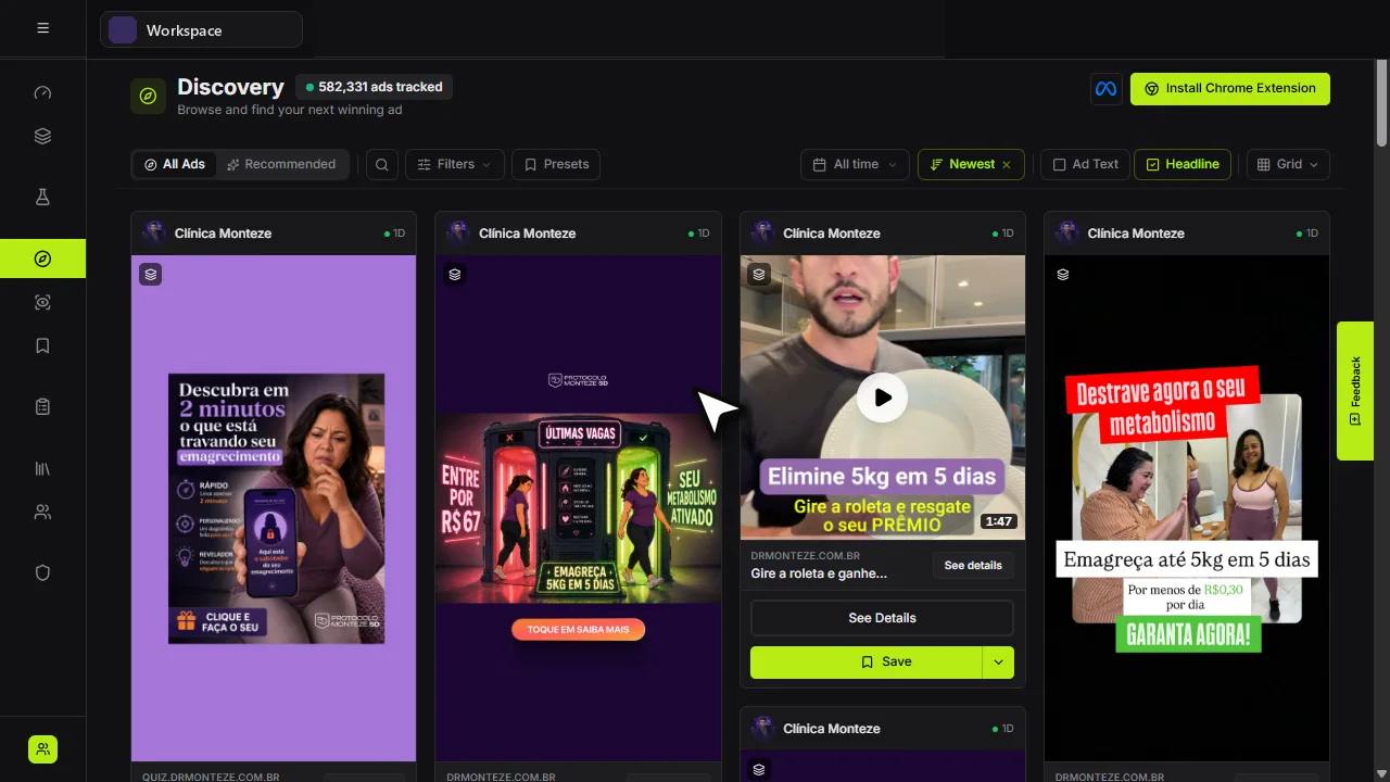Discovery view controls and ad grid