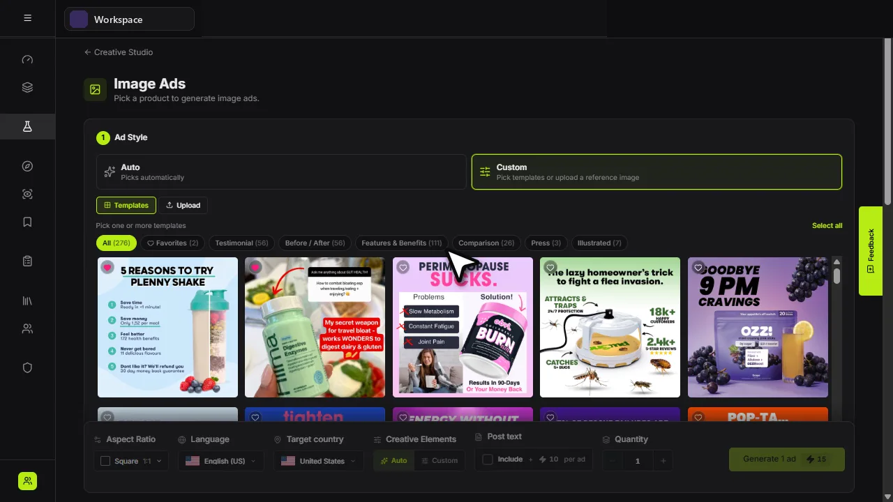 Image Ads Ad Style with Auto, Custom, Templates, and Upload