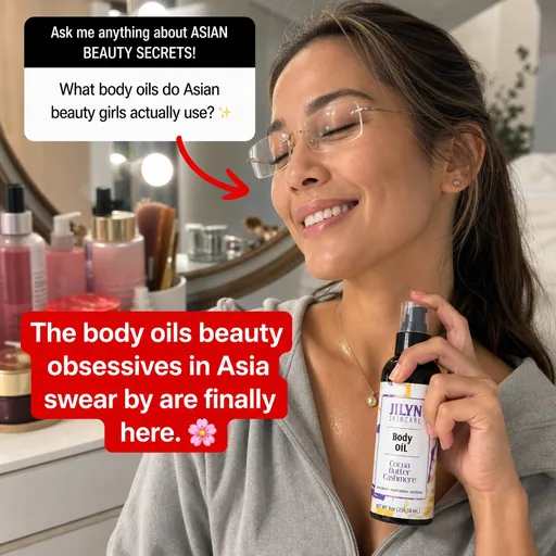 Body oil ad in a social post style